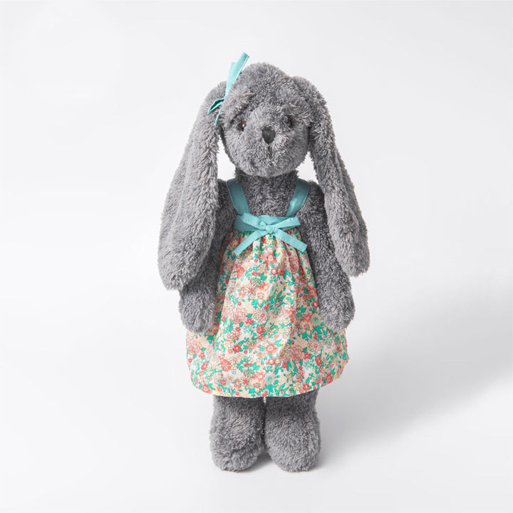 Grey Rabbit Soft Toy in a Floral Dress