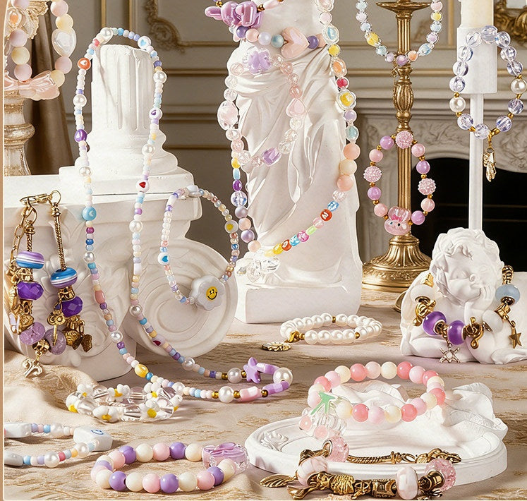 Beaded necklaces, charm bracelets and pearl bracelets made with the jewellery making kit