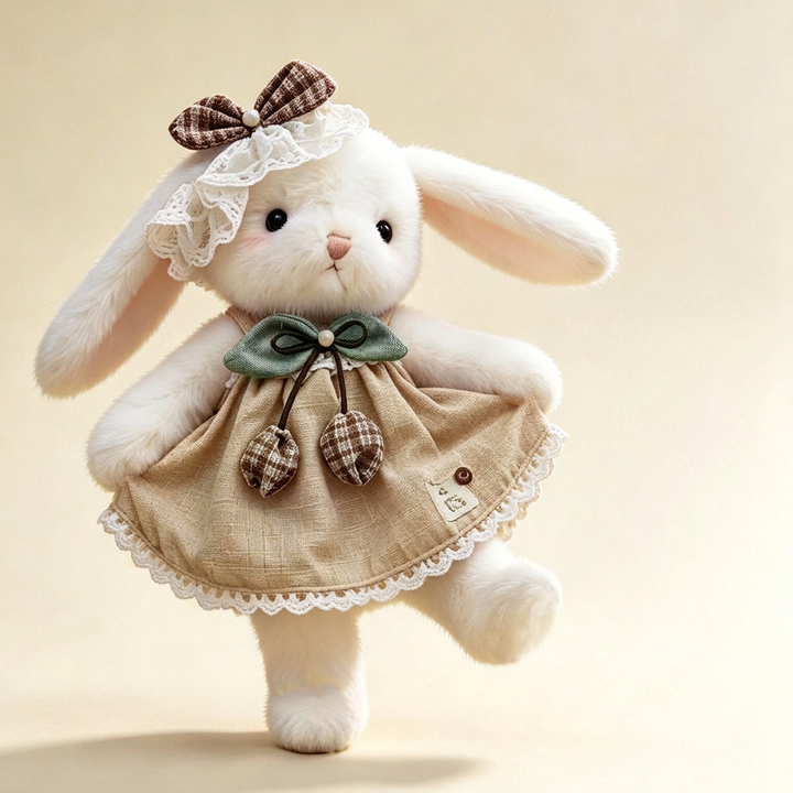 Lop-Eared Bunny Soft Toy in a Lace-Trim Dress