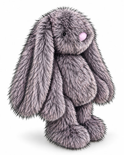 Woman hugging a giant grey faux fur bunny