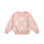 Cotton Knitted Jumper for Girls - Flower Stitch Pull On Top, 18 Months to 6 Years