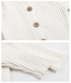 Ribbed Knit Baby All-in-One - Cream Cotton Blend Button Front Romper, 0 to 24 Months