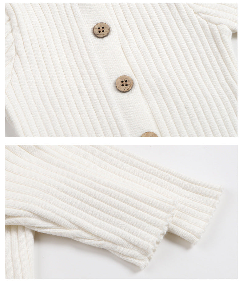 Ribbed Knit Baby All-in-One - Cream Cotton Blend Button Front Romper, 0 to 24 Months