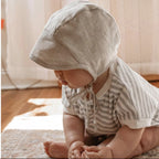 Baby Bonnet with Brim - Linen Blend Tie-Up Sun Hat, One Size