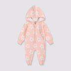 Hooded Knitted Baby All-in-One - Sherpa Lined Zip Up Romper with Ears, 0 to 24 Months