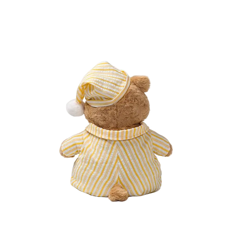 Pajama Teddy Bear Plush Toy – Soft Stuffed Bear in Striped Sleepwear & Cap | 25 cm