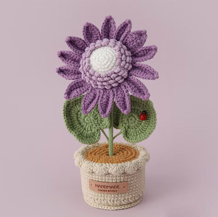 Handmade Crochet Potted Sunflower – Knitted Yarn Flower Decoration