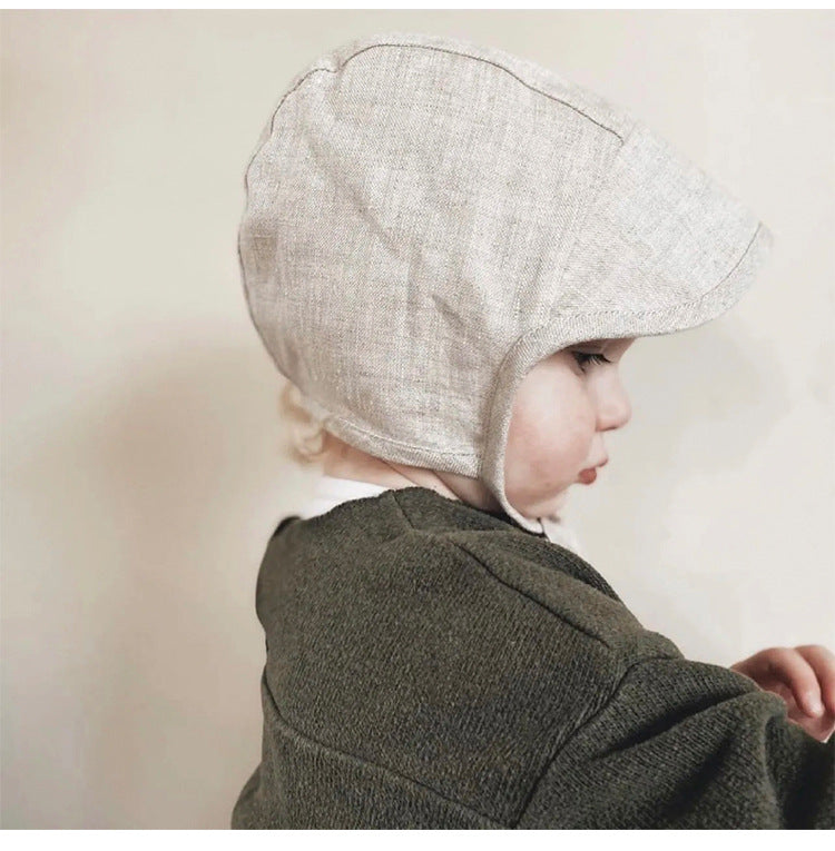 Baby Bonnet with Brim - Linen Blend Tie-Up Sun Hat, One Size