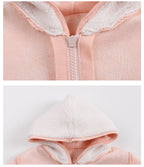 Hooded Knitted Baby All-in-One - Sherpa Lined Zip Up Romper with Ears, 0 to 24 Months