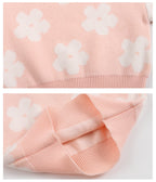 Cotton Knitted Jumper for Girls - Flower Stitch Pull On Top, 18 Months to 6 Years