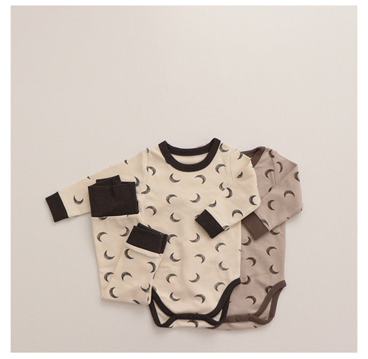 Cotton Two Piece Baby Set - Long Sleeve Top and High Waist Trousers, 0 to 12 Months
