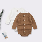 Knitted Baby Bodysuit - Long Sleeve Short Leg Cotton Romper, 0 to 24 Months