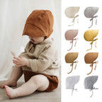 Baby Bonnet with Brim - Linen Blend Tie-Up Sun Hat, One Size