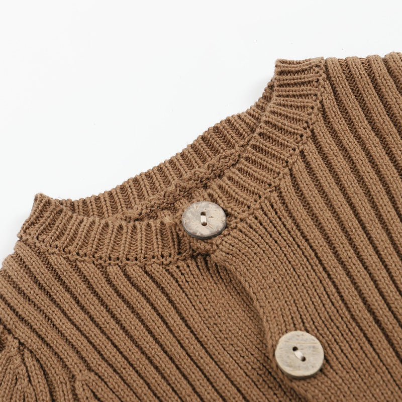 Knitted Baby Bodysuit - Long Sleeve Short Leg Cotton Romper, 0 to 24 Months