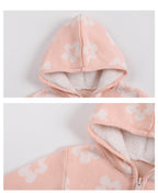 Hooded Knitted Baby All-in-One - Sherpa Lined Zip Up Romper with Ears, 0 to 24 Months