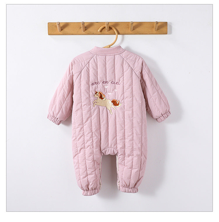 Padded Baby Snowsuit - Zip Up Wadded All-in-One with Back Embroidery, 3 to 24 Months