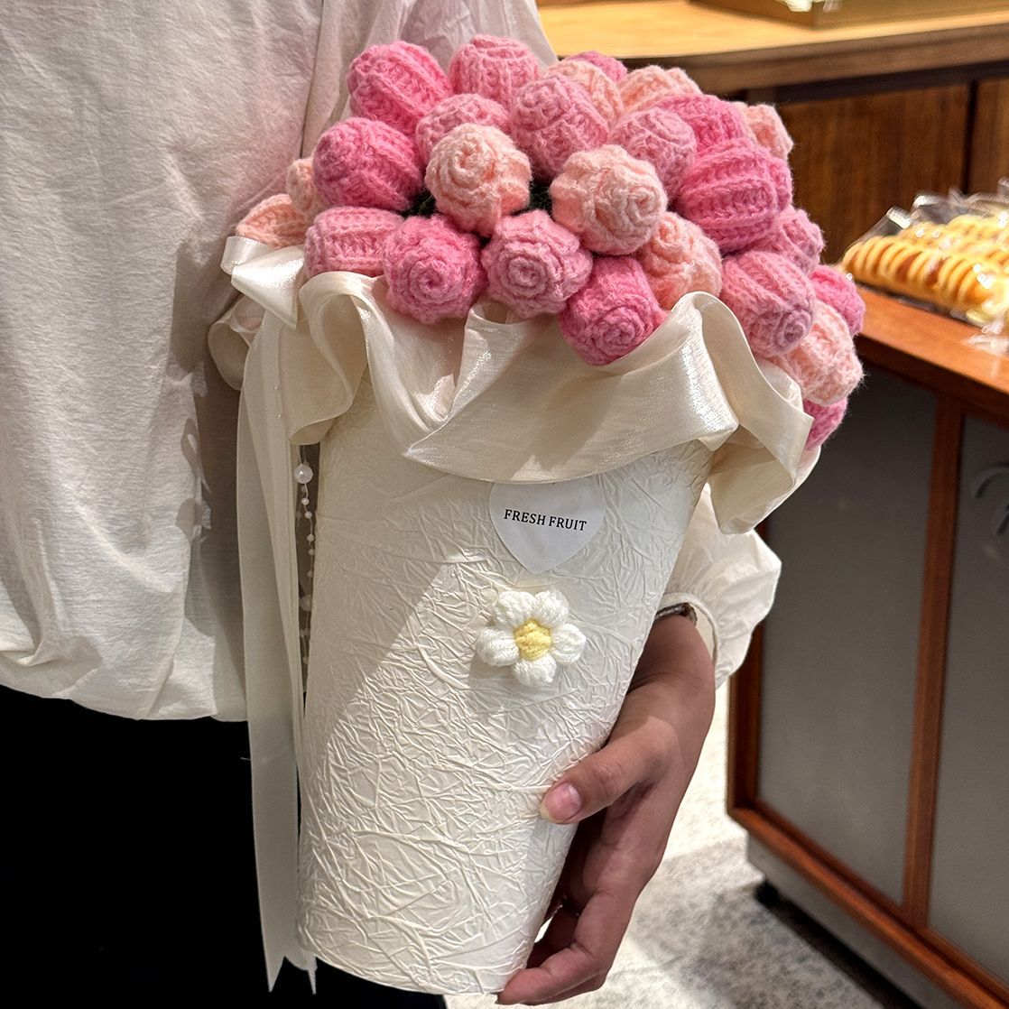 Pink decorative flower bouquet in keepsake tub with blanket and greeting card – view 4 of 9