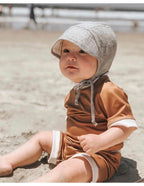 Baby Bonnet with Brim - Linen Blend Tie-Up Sun Hat, One Size