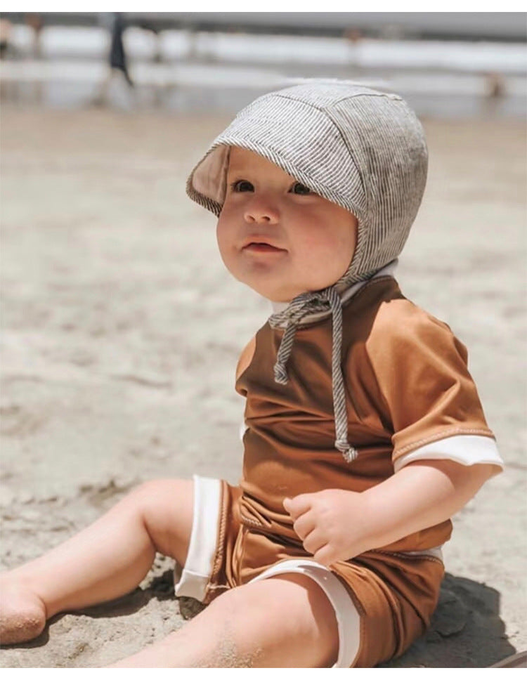 Baby Bonnet with Brim - Linen Blend Tie-Up Sun Hat, One Size