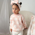 Cotton Knitted Jumper for Girls - Flower Stitch Pull On Top, 18 Months to 6 Years