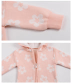 Hooded Knitted Baby All-in-One - Sherpa Lined Zip Up Romper with Ears, 0 to 24 Months
