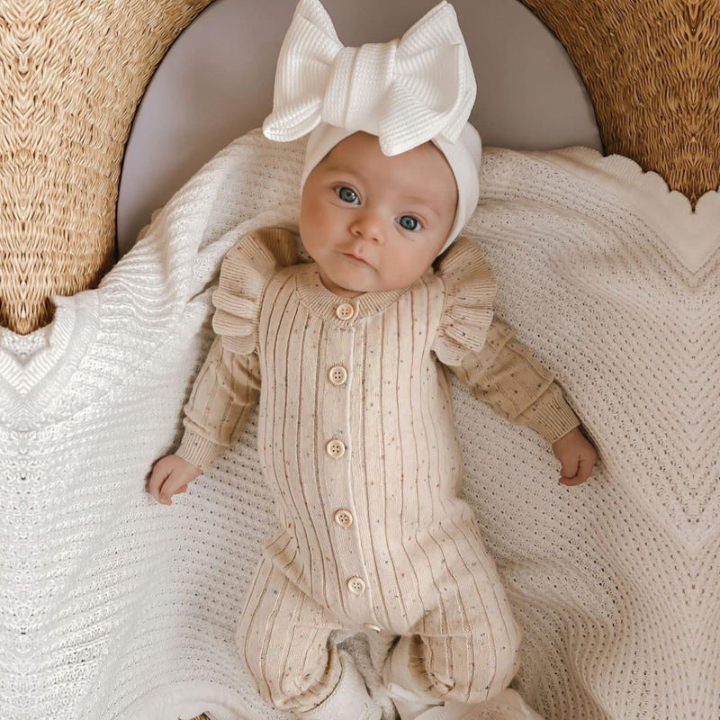 Knitted Baby All-in-One - Flecked Cotton Pull On Romper, 0 to 24 Months