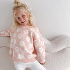 Cotton Knitted Jumper for Girls - Flower Stitch Pull On Top, 18 Months to 6 Years