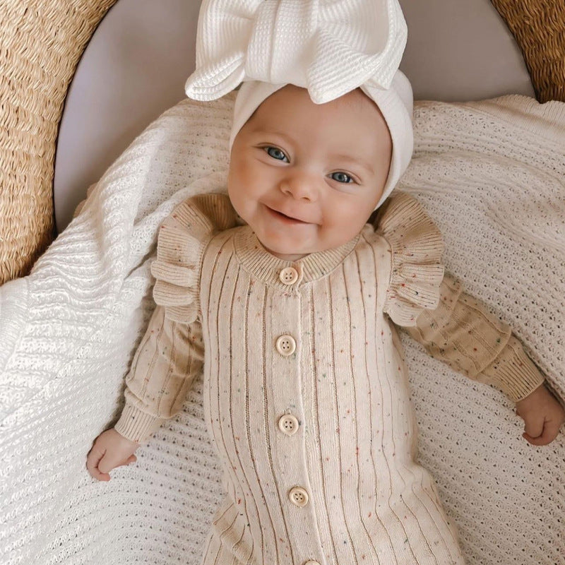 Knitted Baby All-in-One - Flecked Cotton Pull On Romper, 0 to 24 Months
