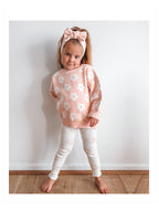 Cotton Knitted Jumper for Girls - Flower Stitch Pull On Top, 18 Months to 6 Years