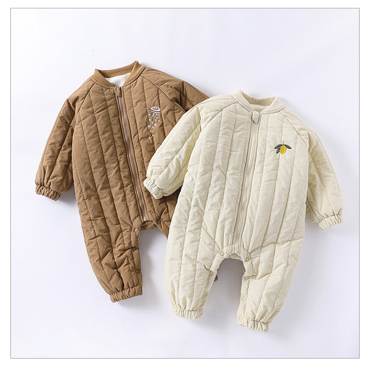 Padded Baby Snowsuit - Zip Up Wadded All-in-One with Back Embroidery, 3 to 24 Months
