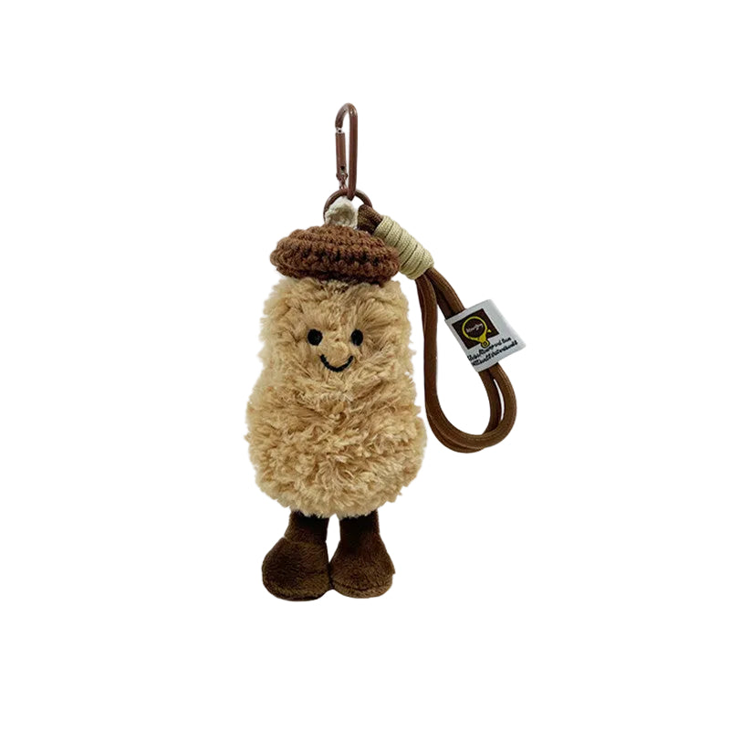 Plush Peanut Bag Charm – Smiling Peanut Keyring in a Knitted Beret, 20 cm, Three Beret Colours