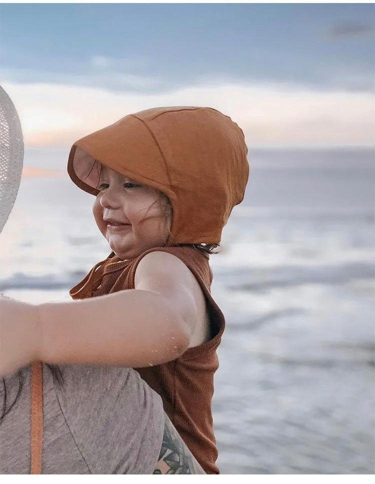 Baby Bonnet with Brim - Linen Blend Tie-Up Sun Hat, One Size