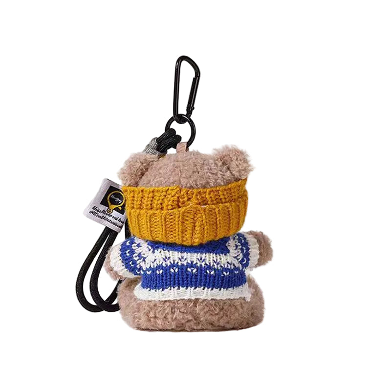Plush Bear Bag Charm – Teddy in Knitted Hat Holding a Basketball, 17 cm, Four Colours