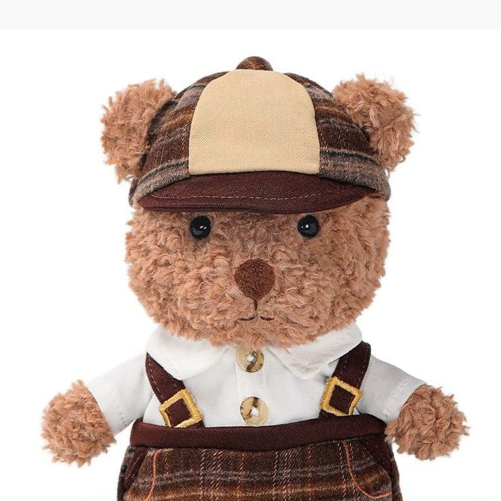 Teddy Bear Plush Toy in Vintage Outfit – Soft Stuffed Bear Doll with Cap & Suspenders | 18 cm