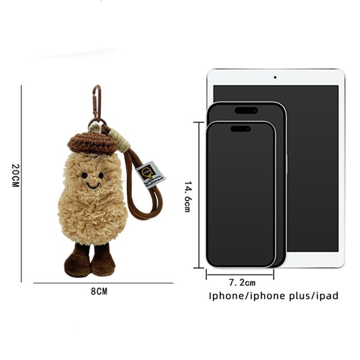 Plush Peanut Bag Charm – Smiling Peanut Keyring in a Knitted Beret, 20 cm, Three Beret Colours