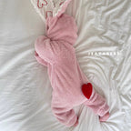 Fluffy hooded bunny baby romper with long heart-patterned ears and front zip – view 4 of 9