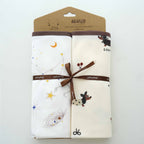 Two square printed baby wrap blankets with bound edges – Galaxy + Dachshund