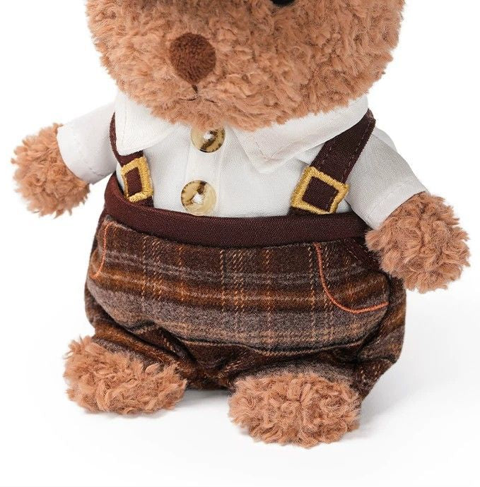 Teddy Bear Plush Toy in Vintage Outfit – Soft Stuffed Bear Doll with Cap & Suspenders | 18 cm