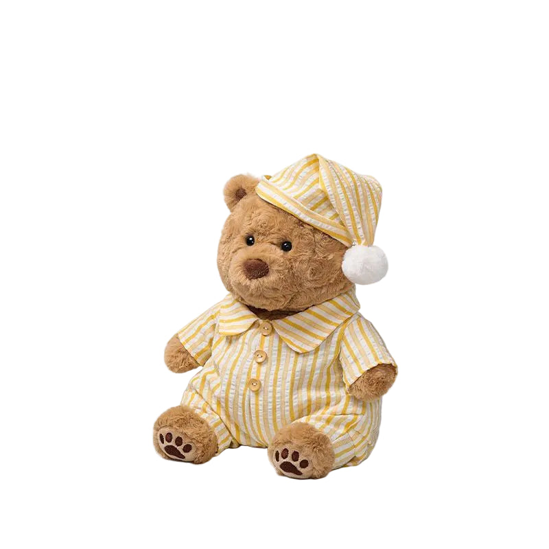 Pajama Teddy Bear Plush Toy – Soft Stuffed Bear in Striped Sleepwear & Cap | 25 cm