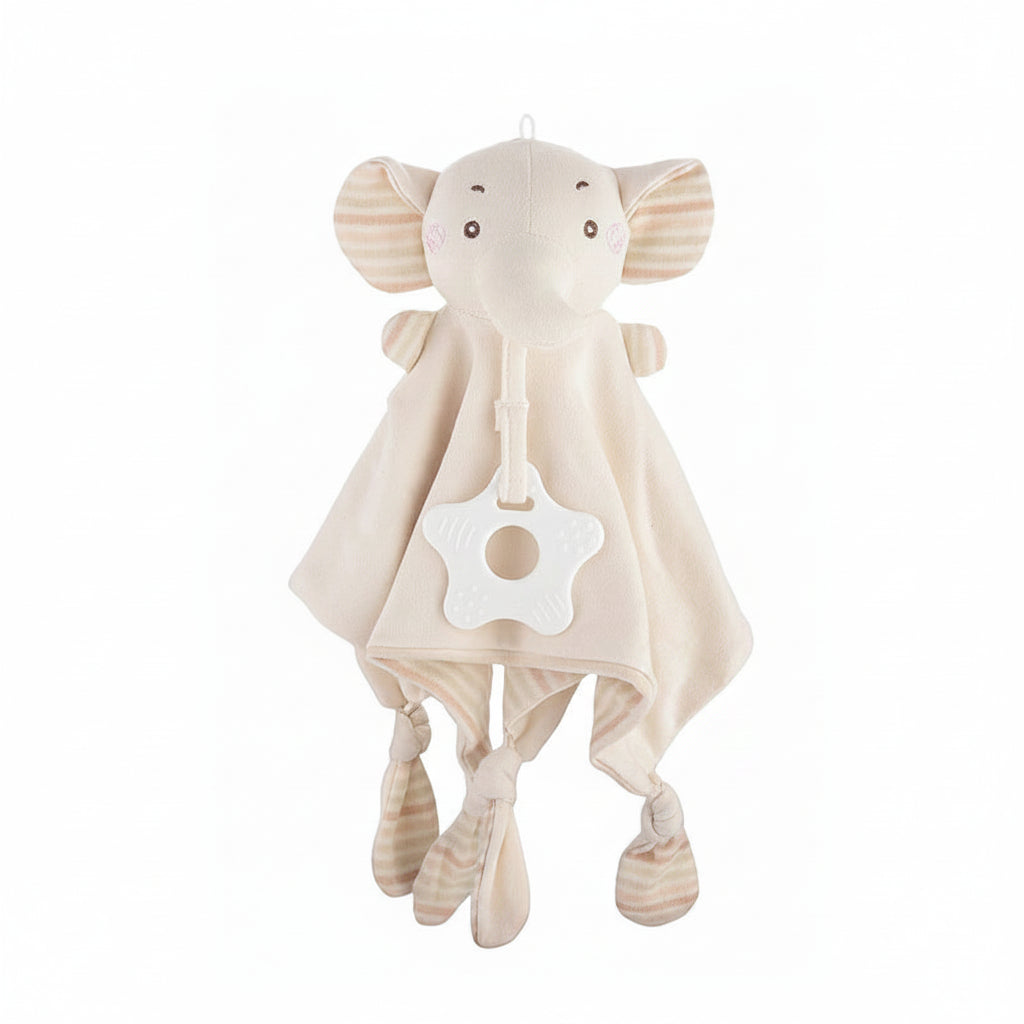 Baby Comfort Blanket Toy – Organic Cotton Animal Sensory Doll with Rattle & Teether | 40 cm