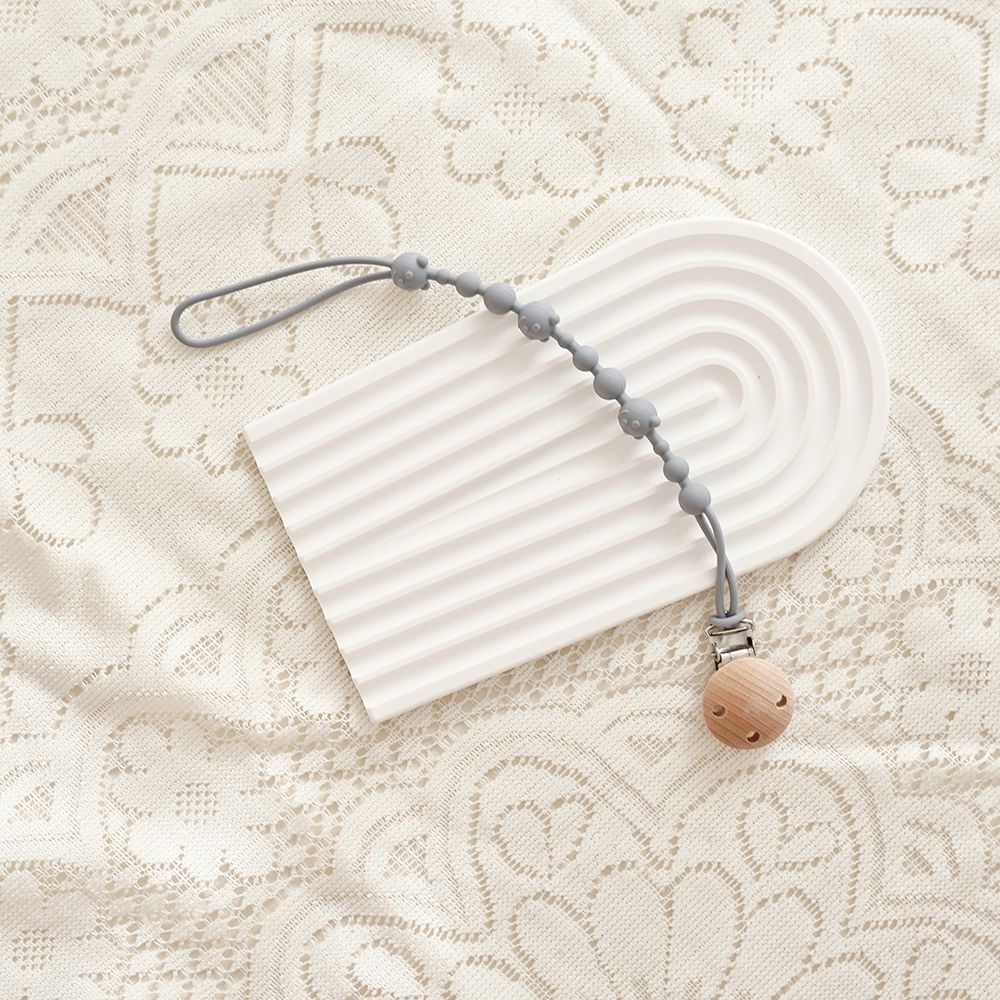 Silicone Dummy Clip, Beaded Soother Holder with Beech Wood Clip & Bear, Face Beads, 22 cm, 7 Colours, close-up of the fabric