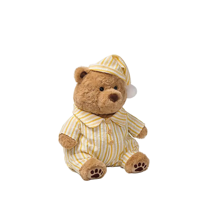 Pajama Teddy Bear Plush Toy – Soft Stuffed Bear in Striped Sleepwear & Cap | 25 cm