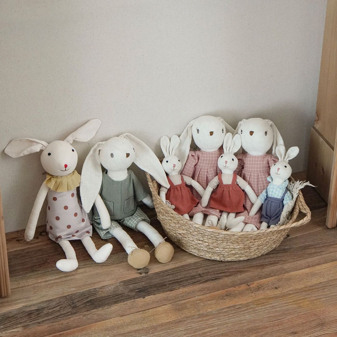 Bunny Doll with Long Legs – Fabric Rabbit in a Pinafore, 22 cm, Ages 0–3