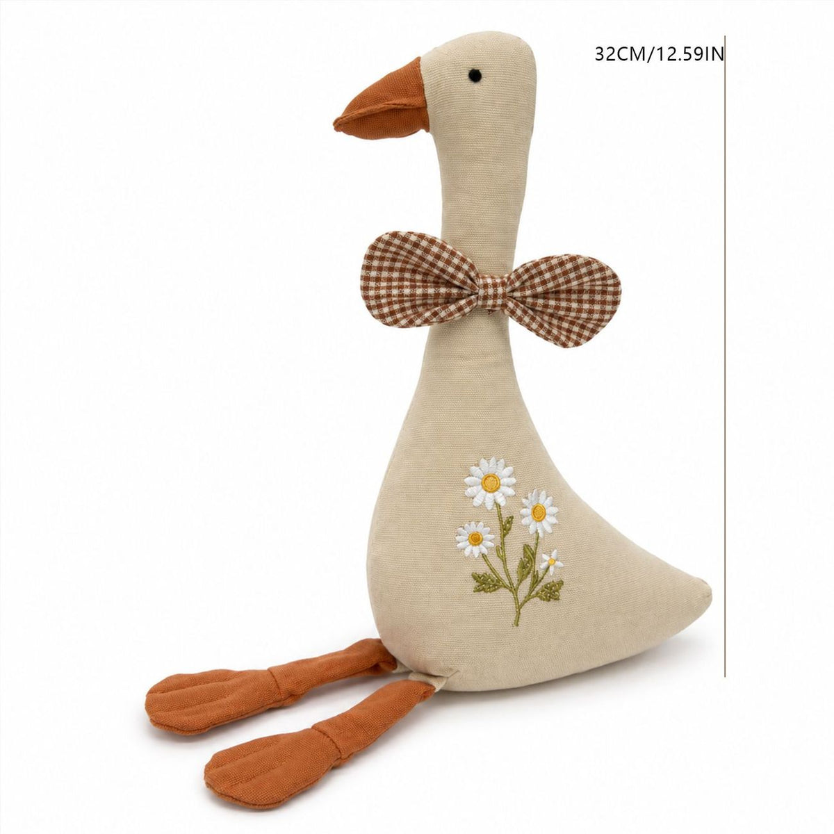 Polyester Goose Soft Toy - Embroidered Daisies and Gingham Bow, 32cm, 0 to 3 Years