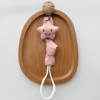 Cotton Dummy Clip – Knitted Soother Holder with Plush Motif & Beech Wood Clip | 27 cm | 8 Designs