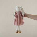Bunny Doll with Long Legs – Fabric Rabbit in a Pinafore, 22 cm, Ages 0–3