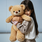 Large 80cm teddy bear with cream muzzle, brown neck ribbon and Love heart chest patch
