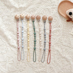 Silicone Dummy Clip – Beaded Soother Holder with Beech Wood Clip & Bear-Face Beads | 22 cm | 7 Colours