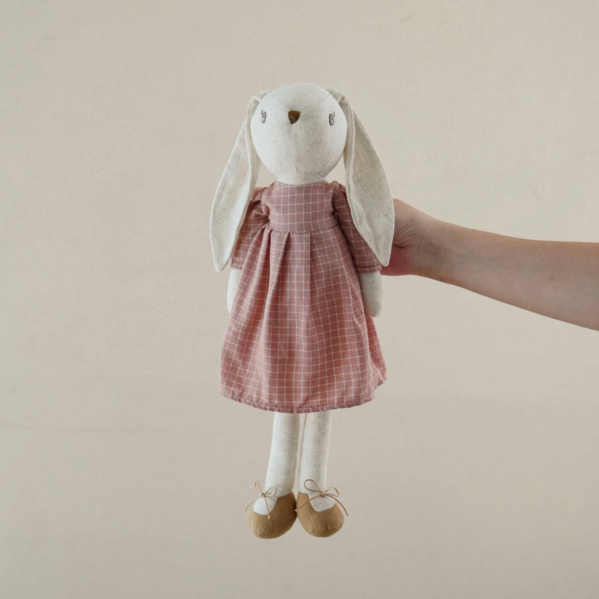 Bunny Doll with Long Legs – Fabric Rabbit in a Pinafore, 22 cm, Ages 0–3