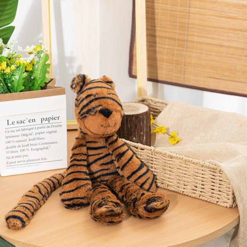 Floppy long-limbed plush animal soft toy with characterful face – Tiger